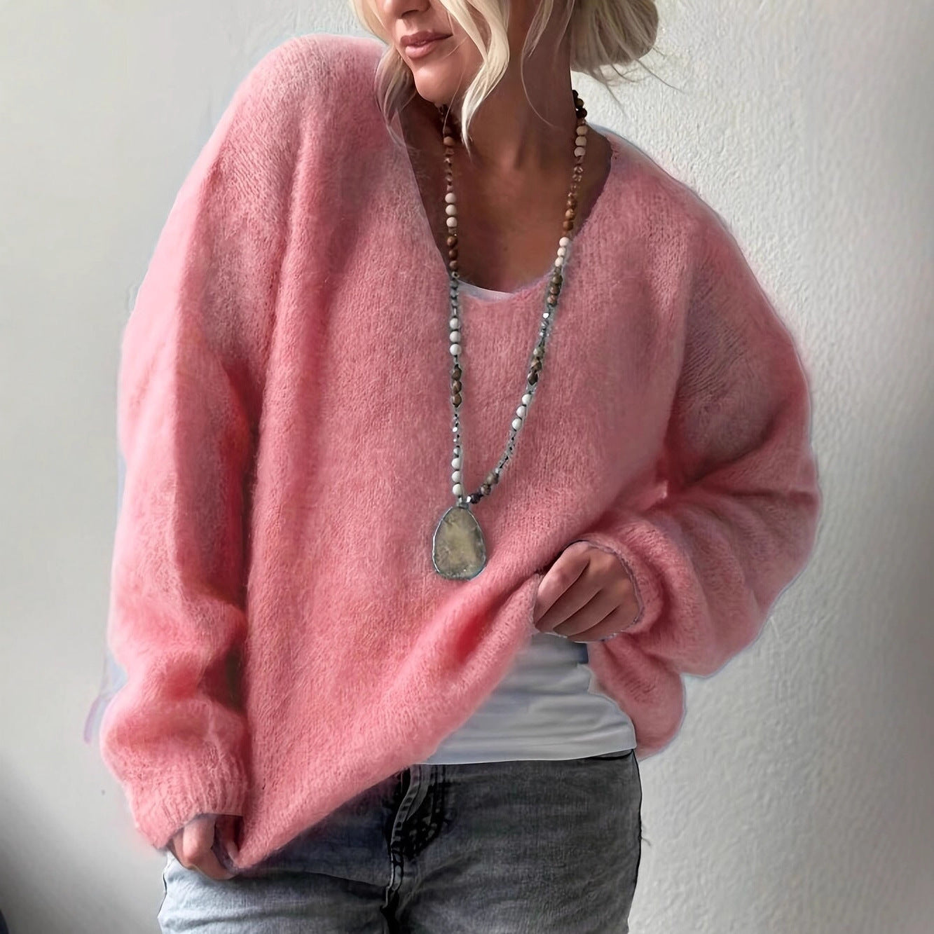 Élore – Pull duveteux à col dégagé